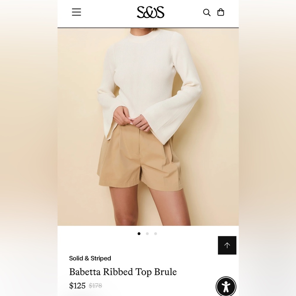 SOLID & STRIPED Cream Ribbed Bell-Sleeve Top